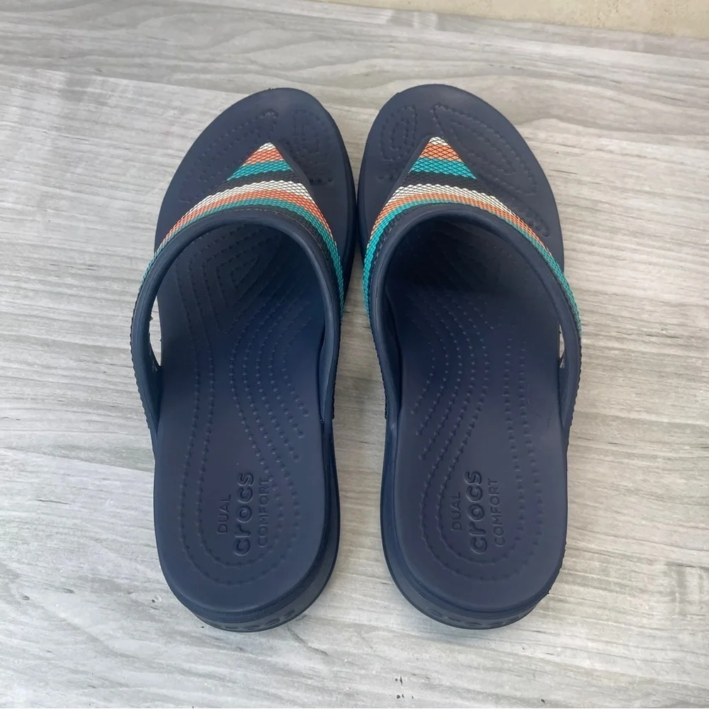 CROCS Monterey Beaded Strap Wedge Slip On Comfort Sandals Blue Women’s size 9